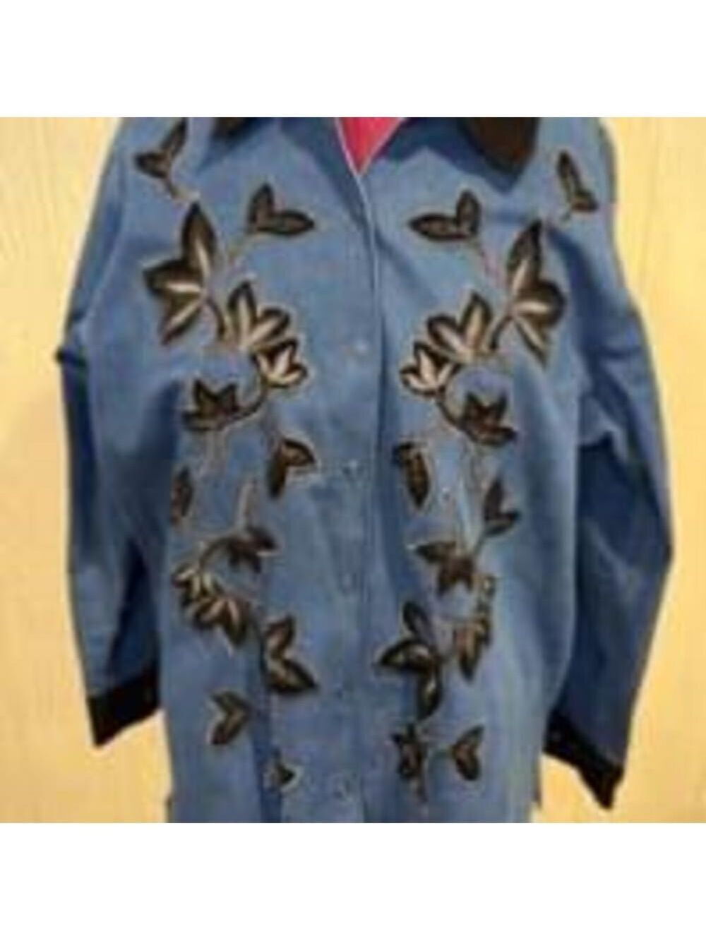 Victor Costa Occasion Blue Embroidered Denim Shirt 1X